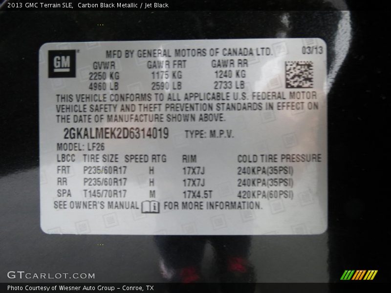 Carbon Black Metallic / Jet Black 2013 GMC Terrain SLE