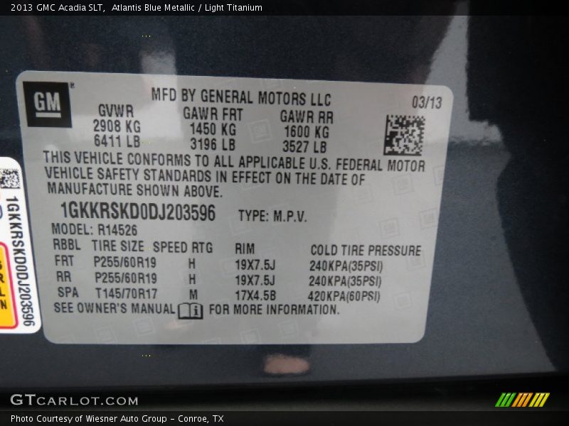 Atlantis Blue Metallic / Light Titanium 2013 GMC Acadia SLT
