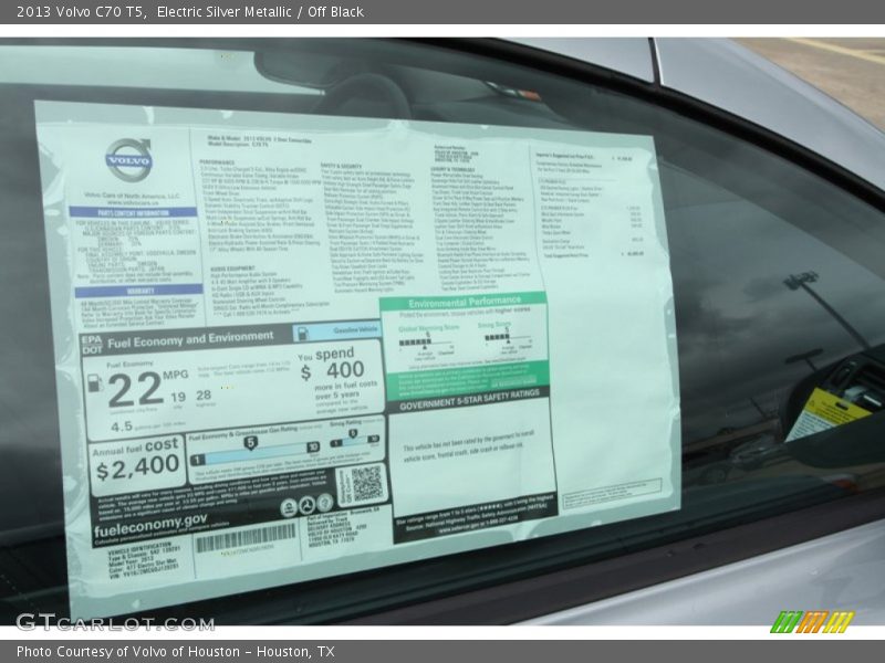  2013 C70 T5 Window Sticker