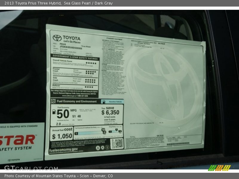 Sea Glass Pearl / Dark Gray 2013 Toyota Prius Three Hybrid