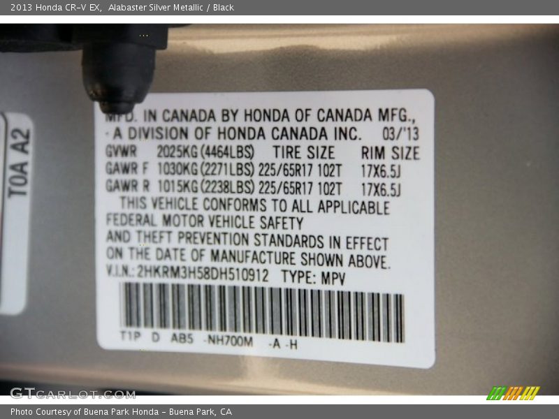 Alabaster Silver Metallic / Black 2013 Honda CR-V EX