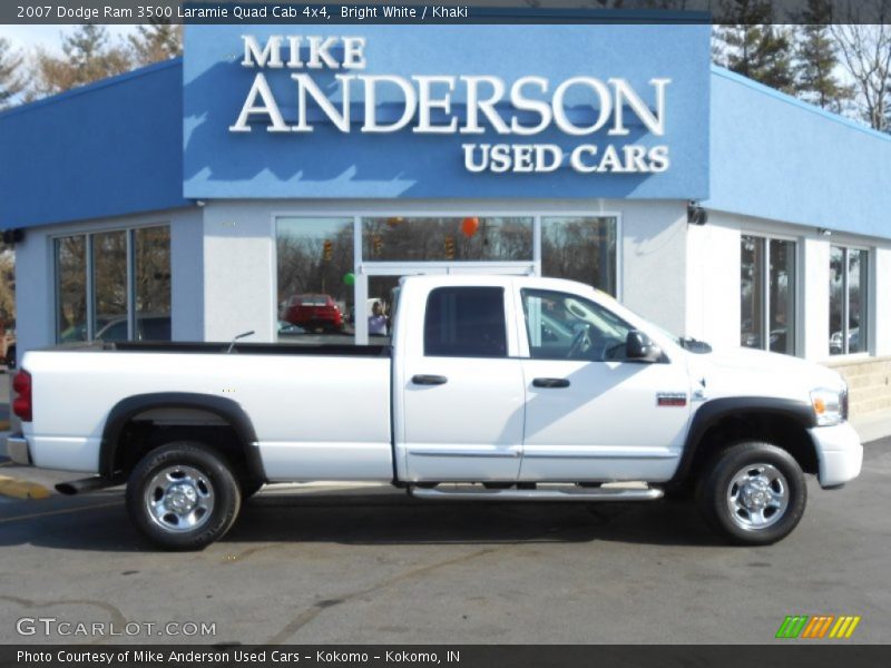 Bright White / Khaki 2007 Dodge Ram 3500 Laramie Quad Cab 4x4