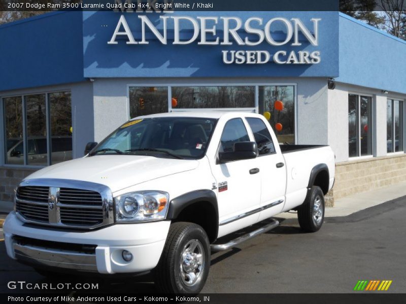 Bright White / Khaki 2007 Dodge Ram 3500 Laramie Quad Cab 4x4