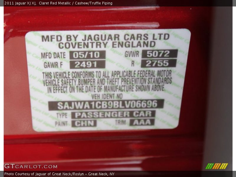 Claret Red Metallic / Cashew/Truffle Piping 2011 Jaguar XJ XJ