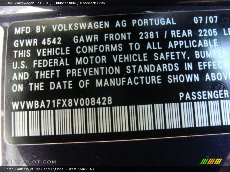 Thunder Blue / Moonrock Gray 2008 Volkswagen Eos 2.0T