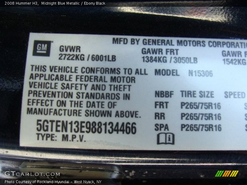 Midnight Blue Metallic / Ebony Black 2008 Hummer H3