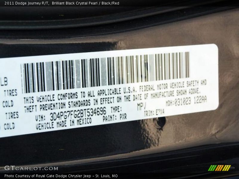 Brilliant Black Crystal Pearl / Black/Red 2011 Dodge Journey R/T