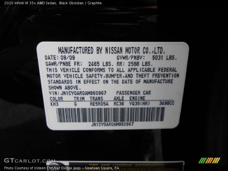 Black Obsidian / Graphite 2010 Infiniti M 35x AWD Sedan