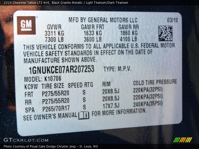 Black Granite Metallic / Light Titanium/Dark Titanium 2010 Chevrolet Tahoe LTZ 4x4