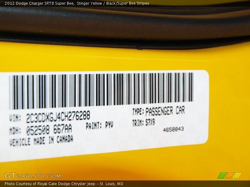 2012 Charger SRT8 Super Bee Stinger Yellow Color Code PYV
