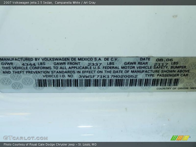 Campanella White / Art Gray 2007 Volkswagen Jetta 2.5 Sedan
