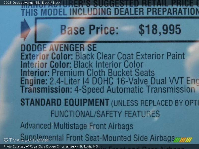 Black / Black 2013 Dodge Avenger SE
