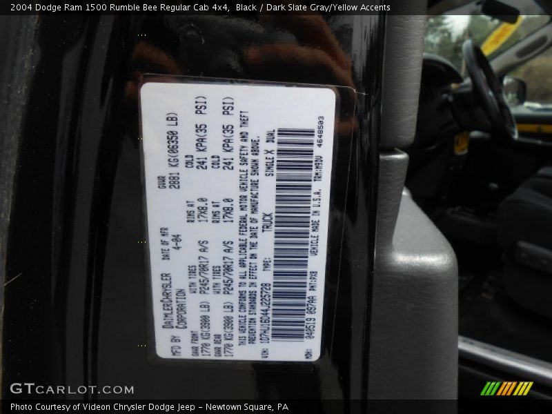 2004 Ram 1500 Rumble Bee Regular Cab 4x4 Black Color Code PX8