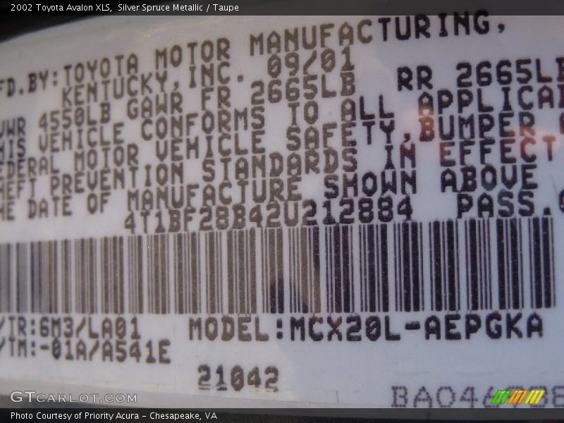 Silver Spruce Metallic / Taupe 2002 Toyota Avalon XLS