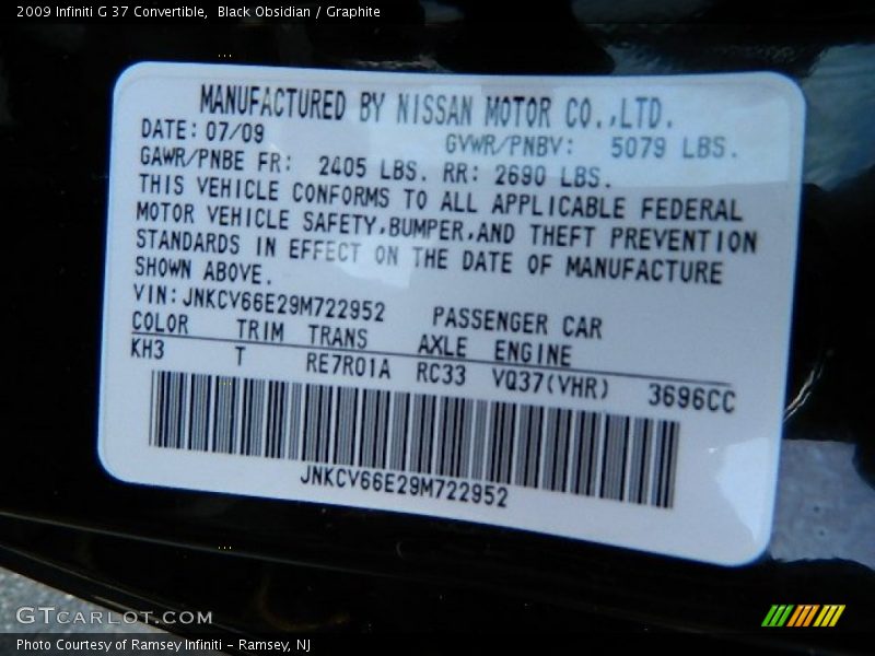 Black Obsidian / Graphite 2009 Infiniti G 37 Convertible