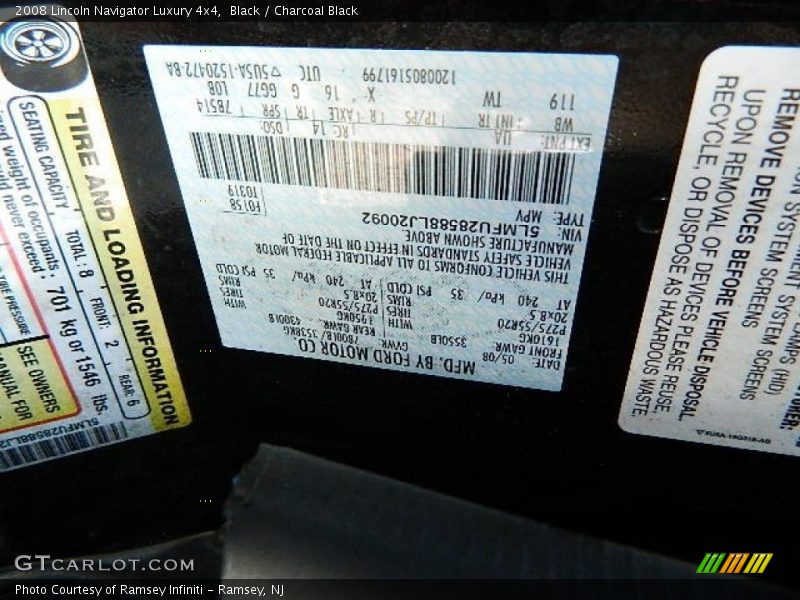 Black / Charcoal Black 2008 Lincoln Navigator Luxury 4x4