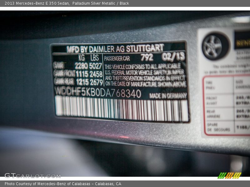 Palladium Silver Metallic / Black 2013 Mercedes-Benz E 350 Sedan