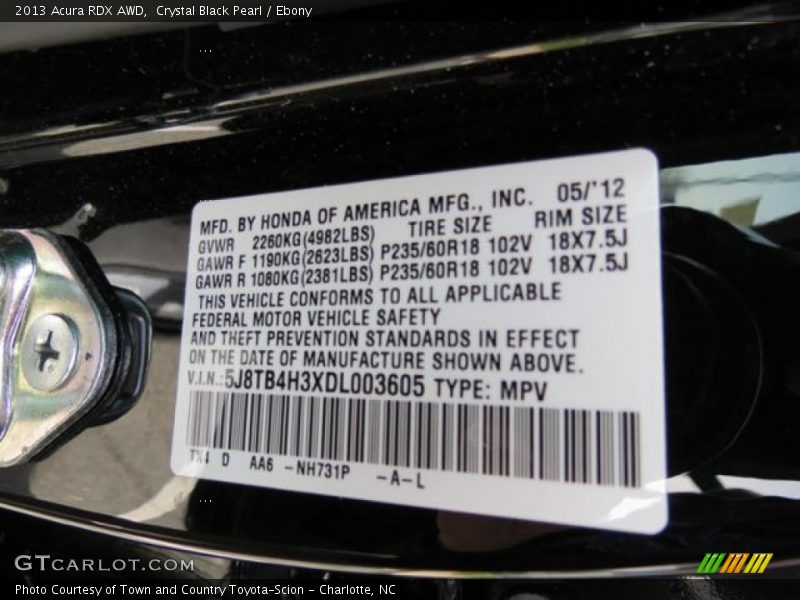 Crystal Black Pearl / Ebony 2013 Acura RDX AWD