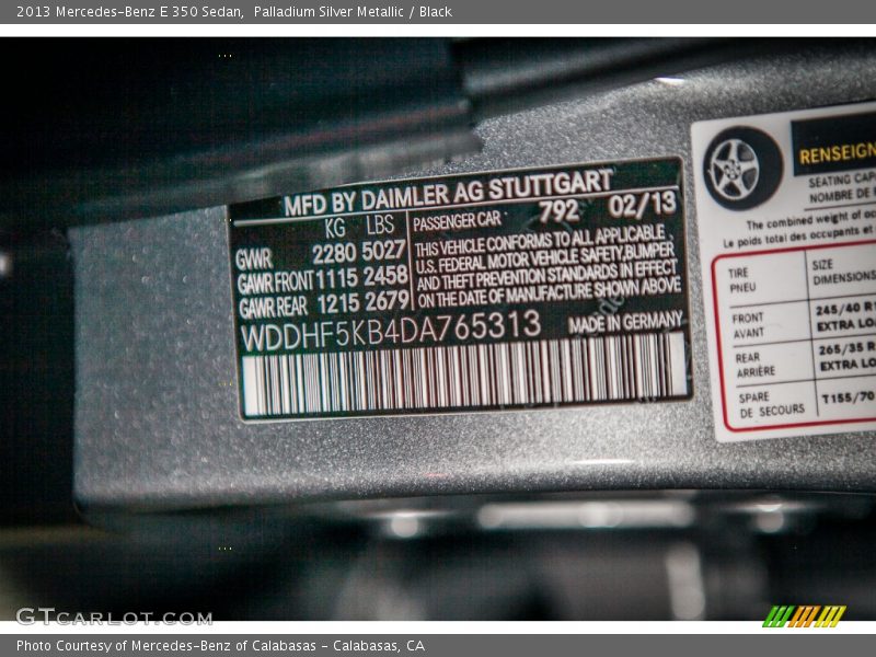 Palladium Silver Metallic / Black 2013 Mercedes-Benz E 350 Sedan