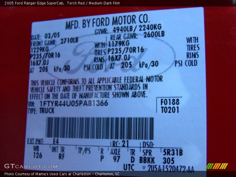 Torch Red / Medium Dark Flint 2005 Ford Ranger Edge SuperCab