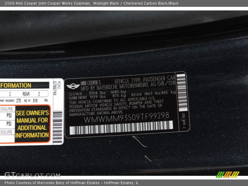 Midnight Black / Checkered Carbon Black/Black 2009 Mini Cooper John Cooper Works Clubman