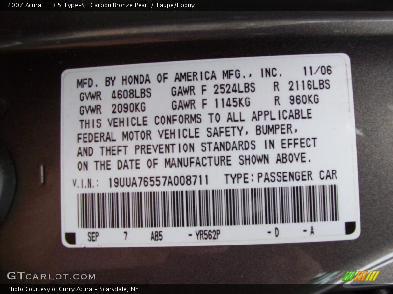 Carbon Bronze Pearl / Taupe/Ebony 2007 Acura TL 3.5 Type-S