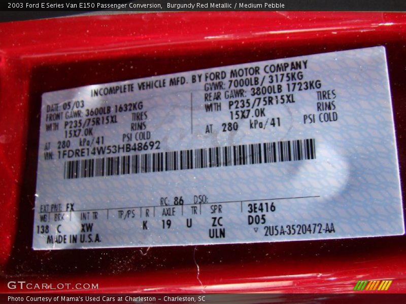 Burgundy Red Metallic / Medium Pebble 2003 Ford E Series Van E150 Passenger Conversion