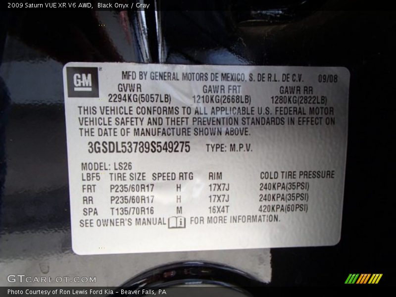 Black Onyx / Gray 2009 Saturn VUE XR V6 AWD