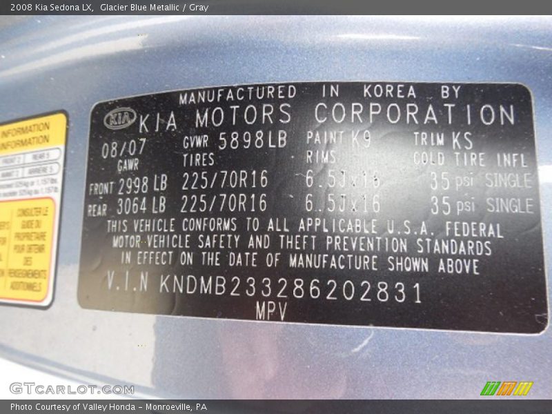 Glacier Blue Metallic / Gray 2008 Kia Sedona LX