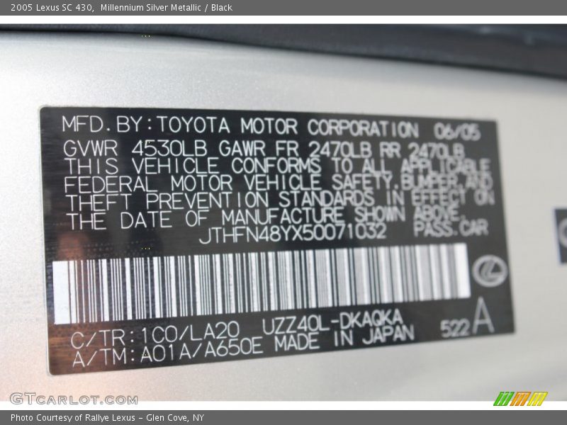 2005 SC 430 Millennium Silver Metallic Color Code 1C0