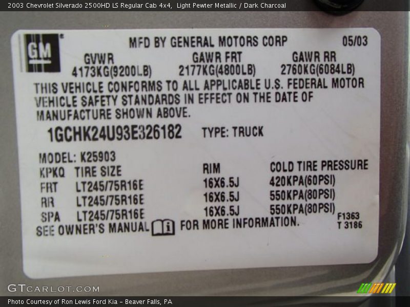 Light Pewter Metallic / Dark Charcoal 2003 Chevrolet Silverado 2500HD LS Regular Cab 4x4