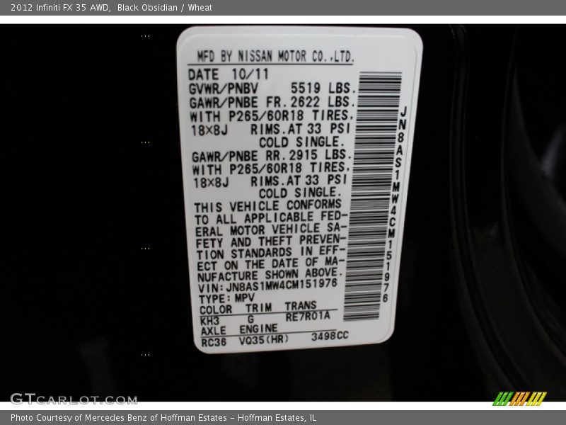 Black Obsidian / Wheat 2012 Infiniti FX 35 AWD