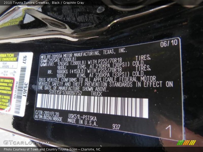 Black / Graphite Gray 2010 Toyota Tundra CrewMax