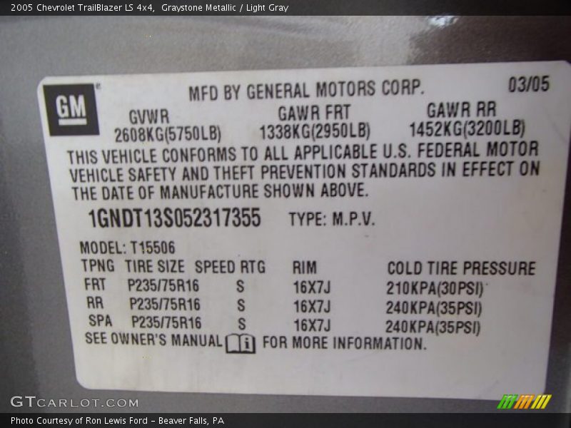 Graystone Metallic / Light Gray 2005 Chevrolet TrailBlazer LS 4x4