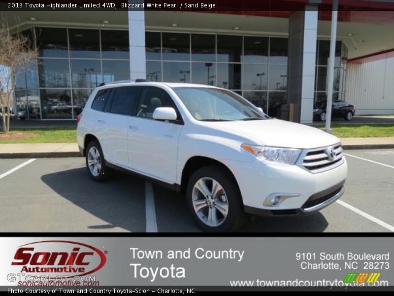 Blizzard White Pearl / Sand Beige 2013 Toyota Highlander Limited 4WD