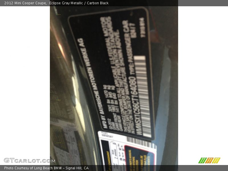 Eclipse Gray Metallic / Carbon Black 2012 Mini Cooper Coupe
