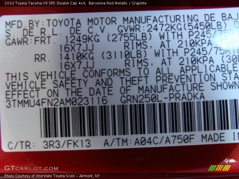 Barcelona Red Metallic / Graphite 2010 Toyota Tacoma V6 SR5 Double Cab 4x4