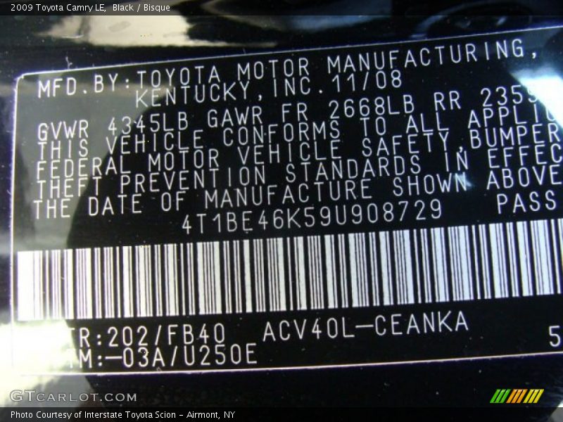 Black / Bisque 2009 Toyota Camry LE