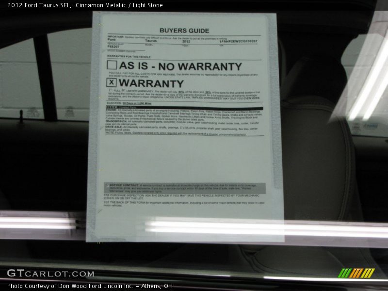 Cinnamon Metallic / Light Stone 2012 Ford Taurus SEL