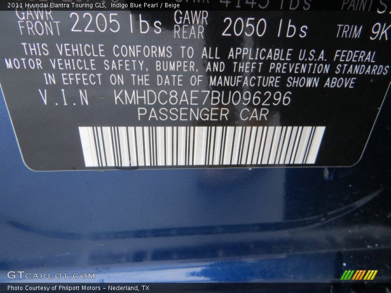Indigo Blue Pearl / Beige 2011 Hyundai Elantra Touring GLS