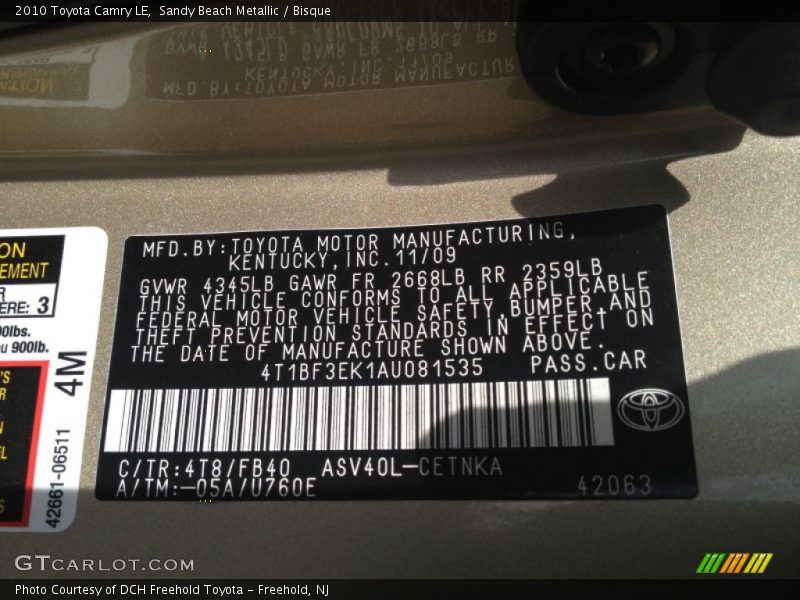 Sandy Beach Metallic / Bisque 2010 Toyota Camry LE