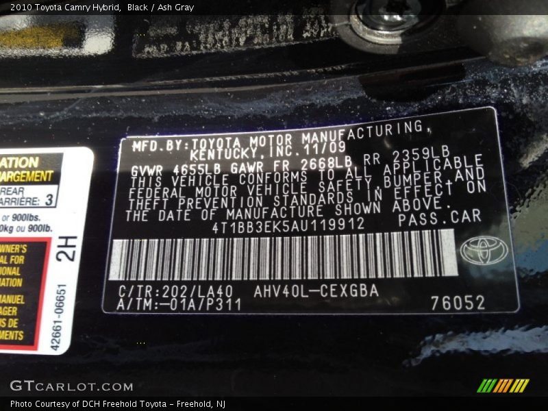 Black / Ash Gray 2010 Toyota Camry Hybrid
