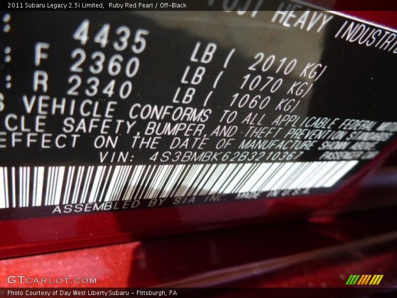 Ruby Red Pearl / Off-Black 2011 Subaru Legacy 2.5i Limited