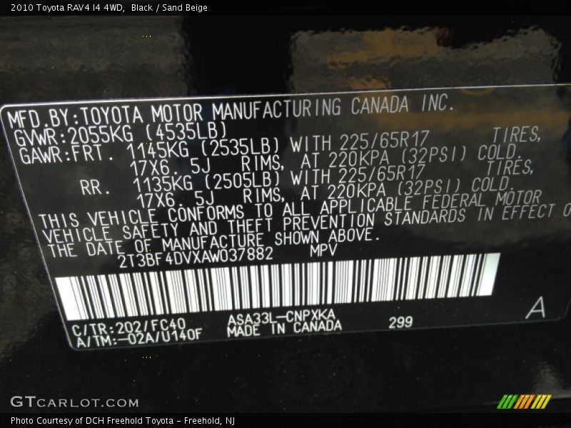 Black / Sand Beige 2010 Toyota RAV4 I4 4WD