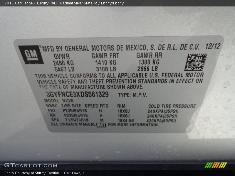 Radiant Silver Metallic / Ebony/Ebony 2013 Cadillac SRX Luxury FWD