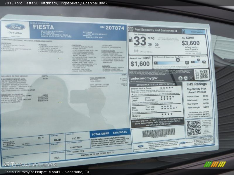  2013 Fiesta SE Hatchback Window Sticker