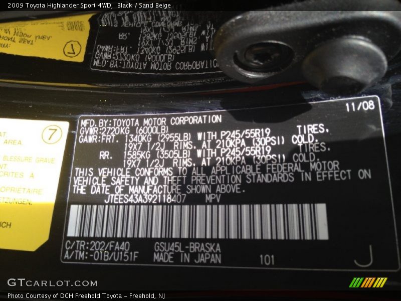 Black / Sand Beige 2009 Toyota Highlander Sport 4WD