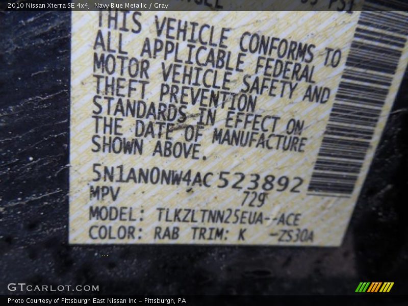Navy Blue Metallic / Gray 2010 Nissan Xterra SE 4x4