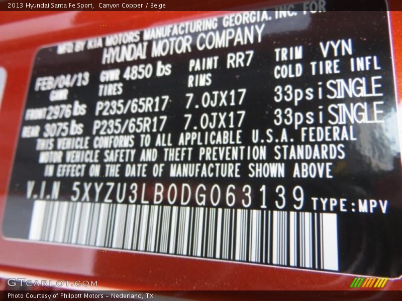 Canyon Copper / Beige 2013 Hyundai Santa Fe Sport