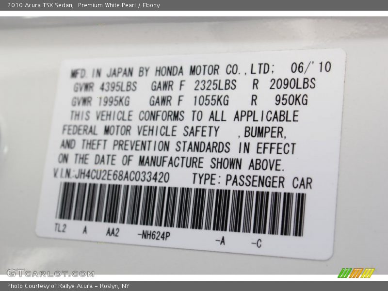 Premium White Pearl / Ebony 2010 Acura TSX Sedan